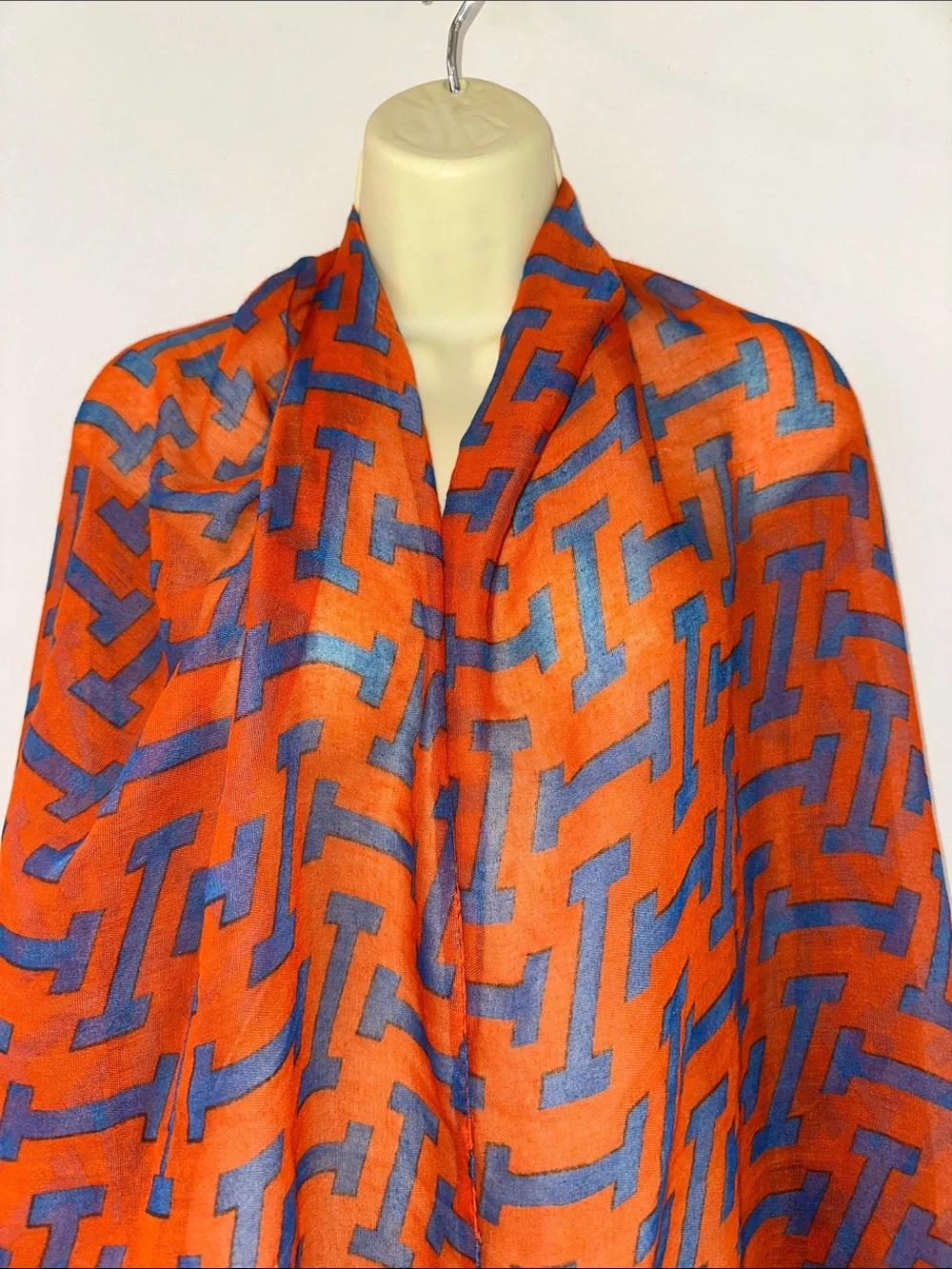 Lightweight Orange & Blue Printed‎ Wrap or Shawl